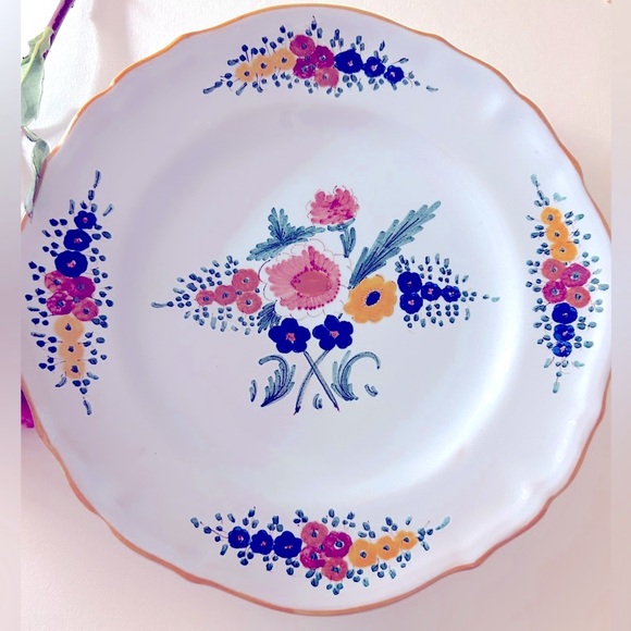 2 CACF Faenza Rare Italian Plates, 1950s Vintage, 8”floral ceramic earthenware